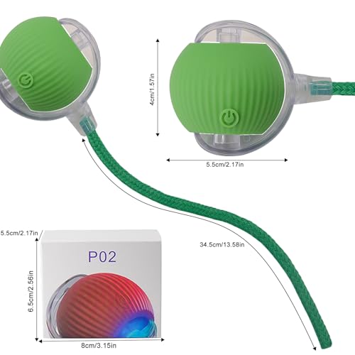 Interactive Cat Dog Toy Ball with LED Light, Automatic Rolling(Green) | String Tail and LED Light Design, Motion Activated, Suitable for Interactive Indoor Pet Play and Exercise - color: Green