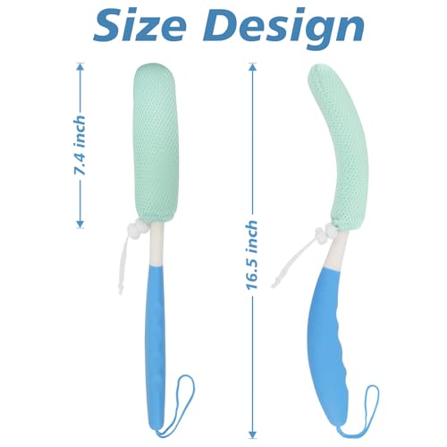 Back Scrubber for Shower,15.35"Curved Body Brush with Anti Slip Long Handle | Long Back Scrubber for Men & Women, Skin Exfoliating Curved Back Scrub Brush, Removable Long Handle Mesh Sponge Back Washer - size: Black+Blue Handle