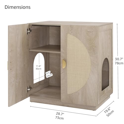 unipaws Tall Cat Litter Box Enclosure for Tall or Top Entry Litter Box | Hidden Litter Box Cover with Shelves, Kitty Enclosed Litter Box Cabinet, Cat Box Furniture - color: Weathered Grey