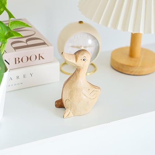 Hand Carved Wooden Duck Figurine, Handmade Duck Statue, Rustic Farmhouse Home Decor, Wooden Animal Sculpture, Unique Gift for Duck Lovers (Duck Natural Color) - color: Duck Natural Color