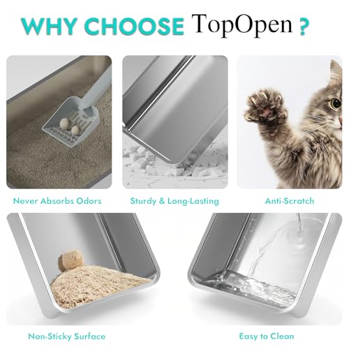 Stainless Steel Litter Box, Metal Litter Box with Scoop, High-Sided Leak-Proof Design, Non-Stick Base, Easy to Clean for Kittens, Senior & All Cats - color: Light Grey