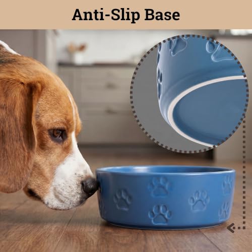 Ceramic Dog Bowl Set of 2 w/ Anti-Skid Base 6.5"W x 2.5"H, 3.8 Cup Capacity | Thick Ceramic, Dishwasher Safe, Anti-Skid Rubber Base, 3.8 Cups per Bowl, Ceramic Food & Water Bowls Set of 2 for Medium Dogs - color: Blue, size: Medium