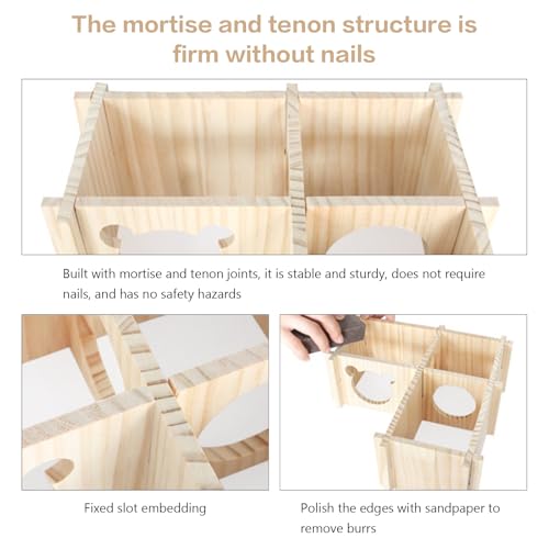 Wooden Hamster Platform and Dwarf Hamster House,Cute Syrian Hamster Tiny House Hideout,Large Balcony Lookout Holes,for Dwarf Gerbils and Mouse Mice Rat Other Small Animals(F) - color: BrownG