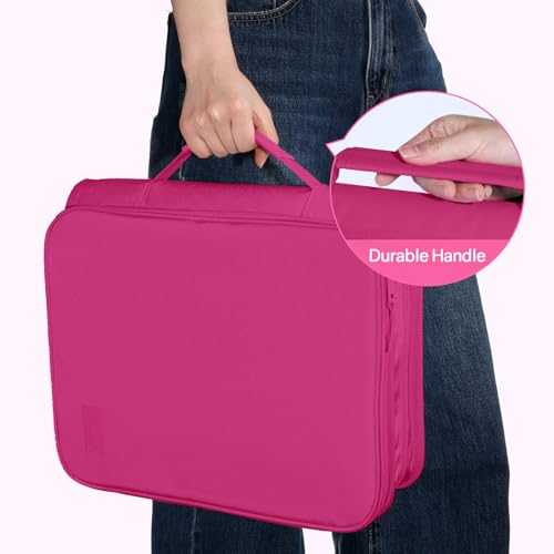 SUNEE Zippered Binder Bag with Handle, 2-Inch 3-Ring O-Ring, 500-Sheet Capacity, Includes Zip Pocket, 5-Tab Expanding File Folder, Multi-Pocket Organizer Binder for Middle School, Berry Pink - color: Berry Pink