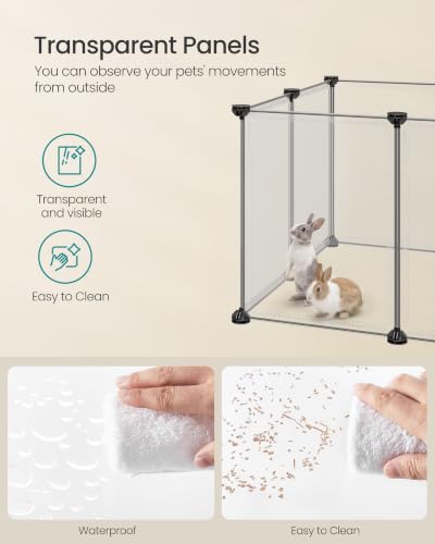 SONGMICS Pet Playpen, Clear Plastic Modular Enclosure, DIY Indoor Fence | For Small Dogs Puppies Rabbits, 47.2 x 23.6 x 15.7 Inches, White, DAMION Collection ULPC017W101 - color: White, size: 12 Panels - 47.2"L x 23.6"W x 15.7"H