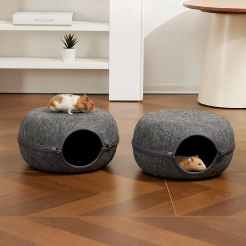 Guinea Pig Hideout 2 Pack, Double Function Guinea Pig Bed with 3 Soft Cushions, Small Animal Cage Accessories for Guinea Pigs, Hamsters, Hedgehogs, and Ferrets (Dark Grey & Dark Grey) - color: Dark Grey & Dark Grey
