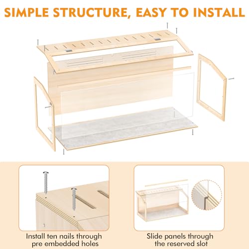 XiaZ Hamster Cage,48Inch Large Hamster Tank with Panoramic View and Ventilated Top, Spacious Acrylic Glass Habitat for Syrian Dwarf Hamsters and Degus, Natural Wood Frame Enclosure - size: 48.0"L x 20.0"W x 20.0"H