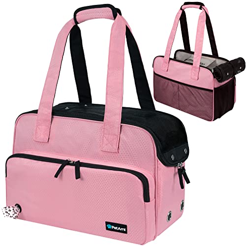 PetAmi Small Dog Purse Carrier, Soft-Sided Pet Carrier Bag with Pockets, Portable Puppy Cat Travel Handbag Tote, Airline Approved Breathable Mesh, Poop Bag Dispenser, Max 18 lbs, Pink - color: Pink