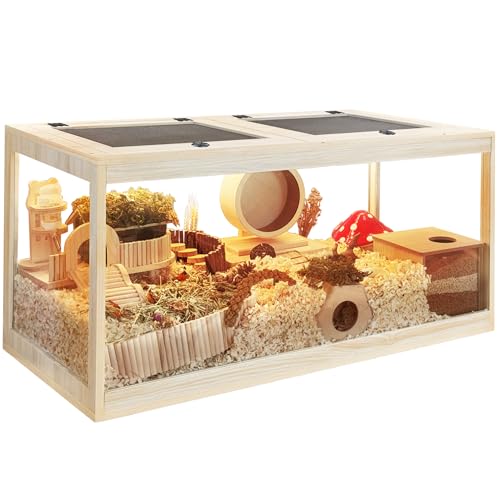 PROLEE Hamster Cage with Metal Mesh Top, Chewproof Wooden Guinea Pig Cages, Mice and Rat Habitat,Large Hamster Cages with Acrylic Sheets Solid Built (32X16X16 Inch) - size: 32.0"L x 16.0"W x 16.0"H