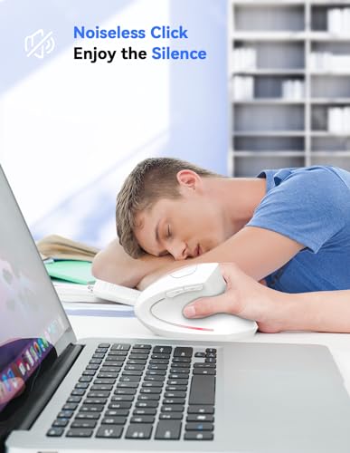 TECKNET Ergonomic Mouse Vertical Wireless with 2.4GHz USB A Receiver | 4800 DPI Optical Tracking, 12 Months Battery Operated, Carpal Tunnel Mice, 6 Buttons, Quiet, for Laptop, PC - White - color: White
