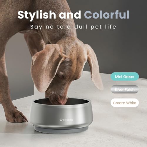 Pawaii Dog Bowl,68 oz Stainless Steel Food and Water Bowl,ID Tag,1 Pack | Double-Wall Design,Non-Slip Rubber Base,Dishwasher Safe,Smooth Open Design, Not a Slow Feeder,Easy-Rinse Interior - color: Silver Polish, size: 68oz