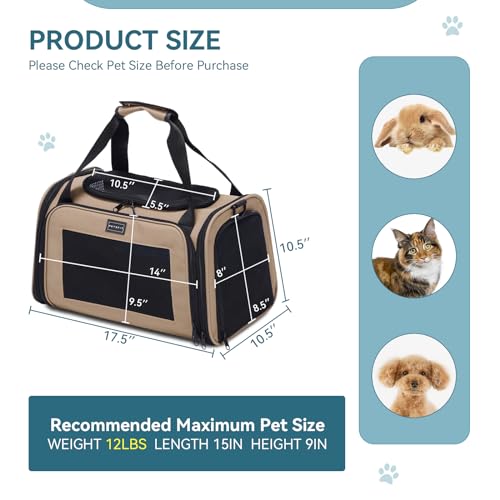 PETSFIT Pet Carrier for Cat, Small Dogs, Khaki - color: Khaki, size: Medium