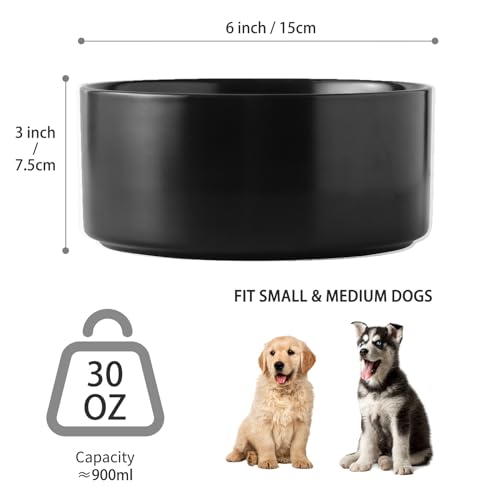 6'' Ceramic Dog Bowl - 30Oz Classic Dogs Food & Water Bowl for Small and Medium Breed Dogs, Heavy Duty Non-Slip Dog Dishes, Food Grade Stoneware Pet Bowl, Dishwasher & Microwave Safe, Black - color: Bowl - Black, size: 6 inch