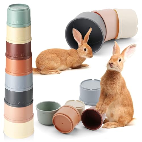 8 Pcs Stacking Cups for Rabbits, Colorful Bunny Toys for Rabbits and Small Animals, Nesting Rabbit Toys of Different Sizes, Bunny Stacking Cups for Hiding Food and Playing - color: Colourful