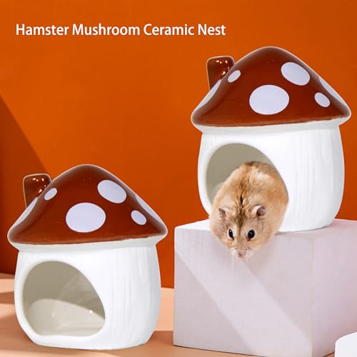 Ceramic Mushroom Hamster Hideout - Hamster Habitat for Hamsters Chinchillas Hedgehogs and Gerbils Mouse Small Pet Guinea Pigs House Hamster Bed (Brown) - color: Brown