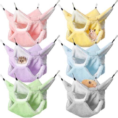 Jerify 6 Pcs Small Animals Hammock 3 Layers Hanging Pet Cage,6 Colors | Cozy Hideaway for Rat Guinea Pig Ferret Chinchilla, Soft Plush Lining Provides Warmth, Easy Install with Metal Hooks - color: 6 Colors