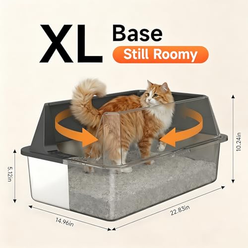 Stainless Steel Litter Box with High Sides, XL | High Sided Cat Litter Pan, Open Top Extra Large Metal Cat Litter Box, Non-Stick, Odor Free, Leakproof, Scoop Included, Gray - color: Grey