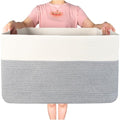 22in Extra Large Blanket Basket Holder Living Room, Rectangle Rope Woven Storage Basket with Handles for Laundry, Pool Towels, and Shoes, Dog Toy Organizer Bin Box, Gray - color: Gray