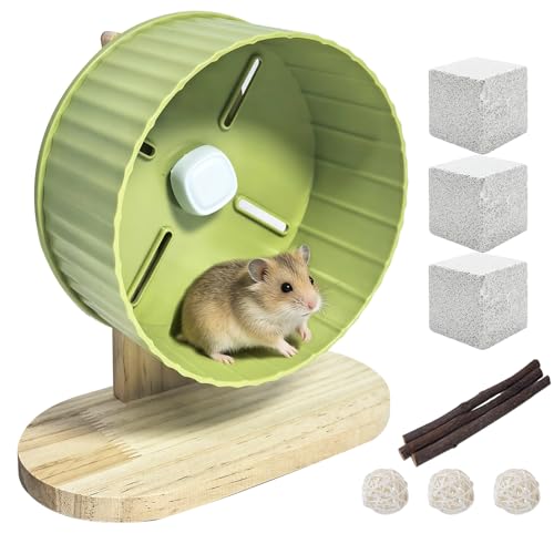 6.7in Silent Hamster Exercise Wheel Hamster Toy Cage Accessories with Adjustable Stand for Juvenile Gerbils Dwarf Hamsters (Green) - color: Green