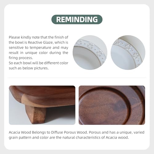 Havniva Ceramic Cat Food Bowl, 6.1" Raised Cat Bowls with Acacia Wood Stand | Elevated Cat Bowls, Whisker Friendly, Extra Wide Opening, Aesthetic Cat Dishes, Elegant Pet Bowls, Food-grade Ceramic, Kitten - color: 1Bowl+1Dish+Stand- Arctic White