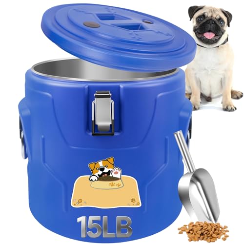 Newget 15lb Airtight Stainless Steel Dog Food Storage Container with Scoop | Airtight, Sturdy, Moisture-Proof, Large Metal Cat & Dog Food Container with Lid, Prevents Pets from Opening, Easy to Clean - size: 15 lb