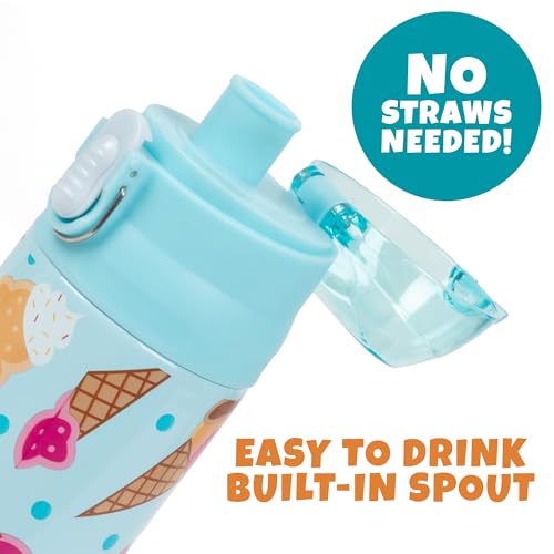 Bentology Stainless Steel 13 Oz Reusable Water Bottle for Kids, Ice Cream | Double Wall Insulated, Spill Proof Lid W/Built-in Straw- Keep Liquids Hot or Cold- Easily Fits in Lunch Boxes & Bags - color: Ice Cream