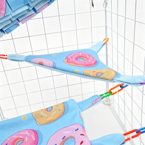 8 Pcs Sugar Glider Cage Set, Small Animal Fleece Hammock Set, Hanging Bed, Climbing Bridge and Toys for Sugar Gliders, Fancy Rats, Squirrels,Ferrets,Blue7126-2 - color: Blue