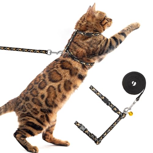 PUPTECK Adjustable Cat Harness and Leash Set Escape Proof Kitten Strap Collar for Walking Travel, Moon&Star - color: Black(Moon&Star), size: Small