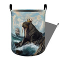 Regal Walrus with Crown by the Sea Laundry Basket with Handles, 19.7"x15.7" Clothes Foldable Laundry Hamper Organizer for Dorm Nursery Bedroom Bathroom Decor, Toy Storage Bin for Kids - style: Walrus44