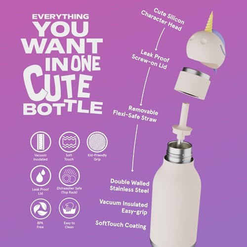 asobu Bestie Water Bottle, Cute Collectible Character, Leak Proof, BPA Free | 16 oz, Stays Cold 24 Hours, Double Wall Vacuum Insulation, Food Grade Stainless Steel, Spill Resistant, Great Gift Idea - color: Unicorn