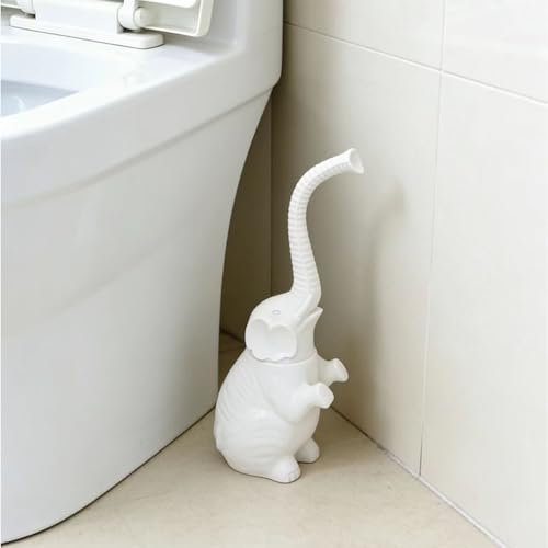 Elephant Toilet Brush and Ceramic Holder White Small Cute Fun Brush | Unique and Novelty Household Cleaning Tool for Bathroom Bathtub - color: Ceramic Elephant