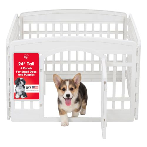IRIS USA 4-Panel Dog Playpen, Pet Enclosure, White | Puppy Training, Configurable Layout, Multi-Shape Setup, Custom Pen Configuration, Secure Door Latch, Stable Non-Tip Base - color: White, size: 4 Panel - 24" H