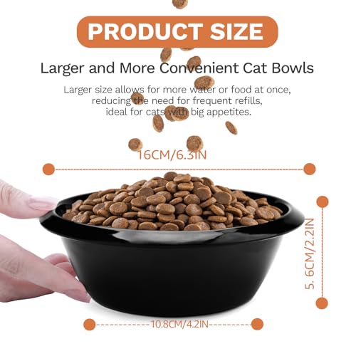 2PCS Cat Bowls Pet Feeding Dish 6.3 Inch, Wide Pet Bowl Pet Feeding Bowl for Indoor Cats, Replacement Food and Water Bowl, Wide Shallow Feeder Bowls for Kitten, Puppy, Rabbit (Black)