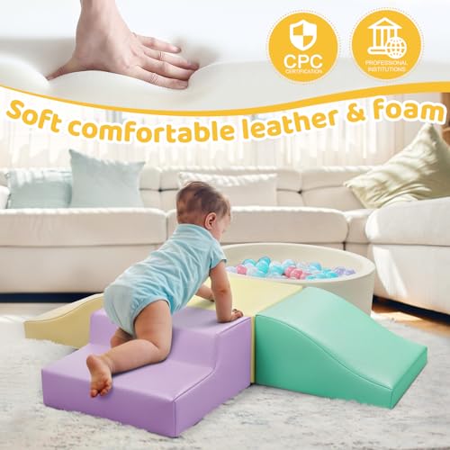 Hoohtoot Foam Climbing Blocks for Toddler: with 4-Piece PU Leather Climbing Toys and a Ball Pit - Foam Ball Pit for Toddlers - Climbing Toys Indoor for Kids Crawling (Yellow Climbing Blocks) - style: Yellow Climbing Blocks