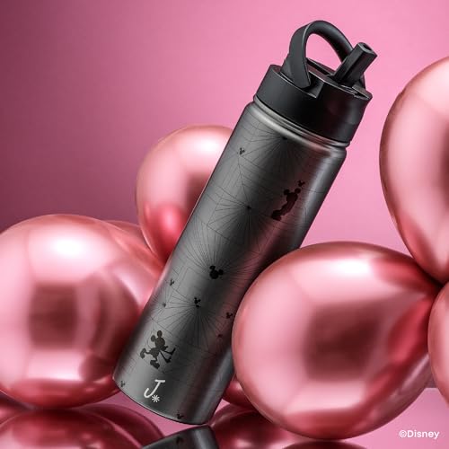 JoyJolt Disney MonoMouse Stainless Steel Water Bottle with Flip Straw Lid, 22 oz Vacuum Insulated Water Bottle, BPA-Free Tumbler ft Mickey Mouse | Black