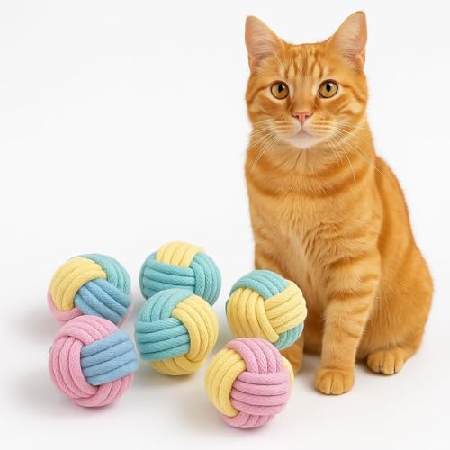No Catnip Cat Toy Balls, 6 Pack Crinkle Chew Toys for Indoor Cats (Pastel) - color: Pastel