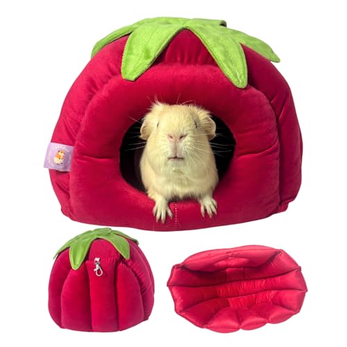 Guinea Pig Hideout Bed, Tomato-Shaped Bottomless Plush House | Cute tomato design. Bottomless easy-clean structure. Thick plush comfort. Cozy hideout for guinea pigs