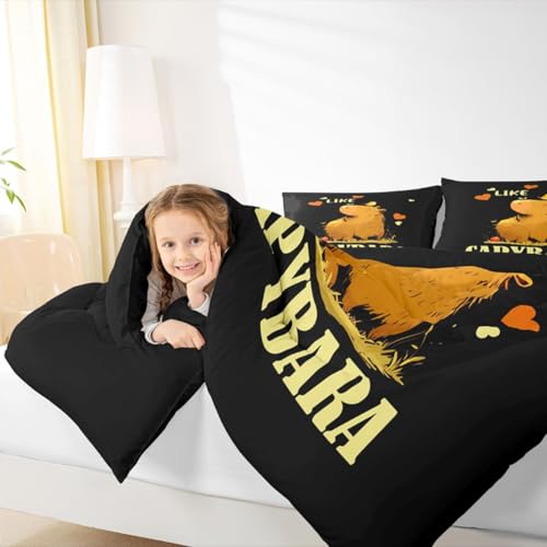 Capybaras Bedding Set Gift For Girls Boys Kids Animals Lovers, Cute Capybara Comforter Set Twin Cartoon Rodent Animal Quilted Duvet Love Heart Birds Design Duvet Insert Kawaii Bedroom Decor, Black - color: Multi 07, size: Twin