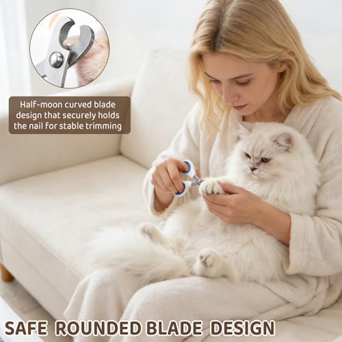 Stainless Steel Cat Nail Clippers with Mirror Finish, Smooth-Cut Claw Trimmers for Cats & Small Pets (White Blue, 2-Pack)