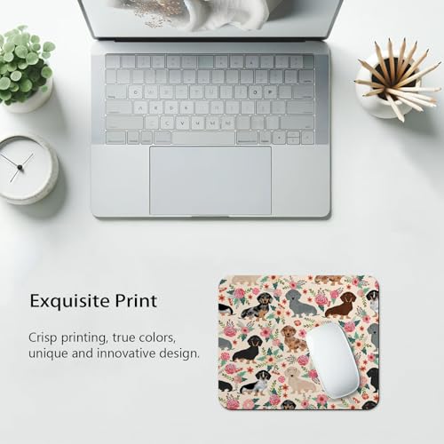 Dachshund Floral Seamless Design Mouse Pad, Sausage Dog Wiener Desk Mat | Pink Rose Flowers, Boho Puppies Animal Art, 9.5"x 7.9", Cute Smooth & Anti-Slip Mousepad - color: Sausage Dog
