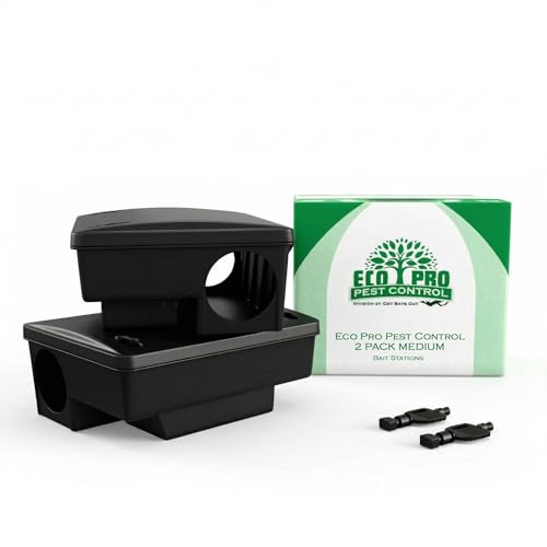 Mouse Bait Station 2 Pack Medium Size, Tamper Resistant Lockable Bait Boxes Indoor Outdoor, High Capacity Mid Size Rodent Bait Box with Key, Reusable Weather Resistant Pest Control - size: 2-Pack Medium