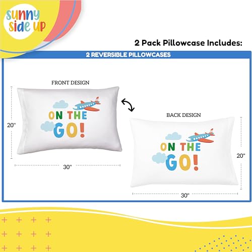 Sunny Side Up On The Go 2 Pack Reversible Pillowcases - Double Sided Pillow Covers, Kids Super Soft Cars & Planes Bedding - color: White - on the Go