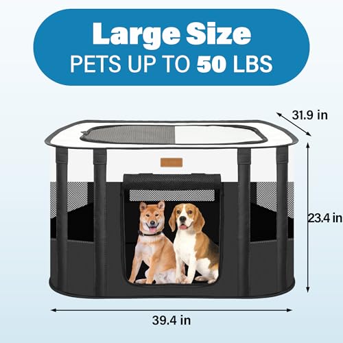 Dog Playpen - Foldable Cat Play Pens for Pubby,Kitten, Rabbit,Portable Pet Tent with Carring Bag for Indoor/Outdoor Travel Camping (Black-Large) - color: Black, style: Large