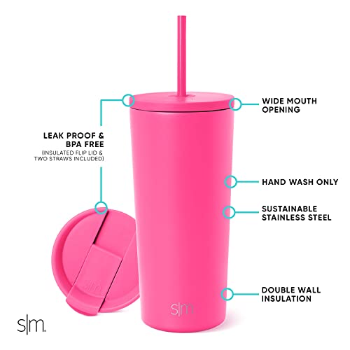 Simple Modern Iced Coffee Tumbler, Insulated | 20oz | Pink | Reusable Stainless Steel Cup, Travel Mug, Water Bottle with Straw | Cupholder Friendly & Spill Resistant, Raspberry Vibes - color: -Raspberry Vibes, size: 20 Ounces