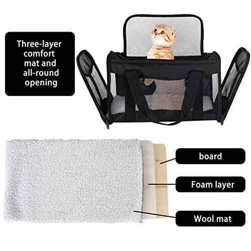 Cat Carrying Case - Pet Carrier Airline Approved, Protable and Breathable Pet Travel Carrier Removable Fleece Pad, Collapsible Cat Carrier Dog Carrier for Medium Cats Small Cats Dogs(Medium, Black) - color: black, size: 17.0"L x 11.0"W x 11.0"H
