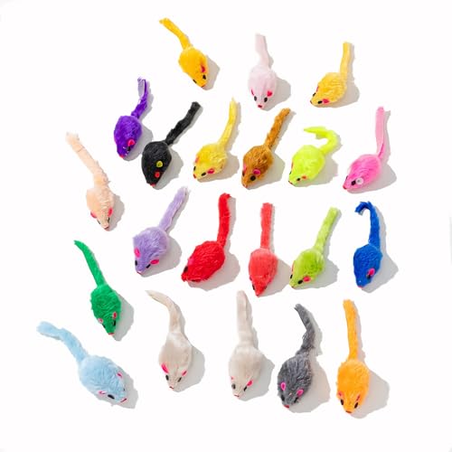 12PCS Cat Mouse Toys, Faux Fur Interactive Catnip Mice | Realistic 3.9in size with a durable plastic body and rattling sound, Perfect for indoor Cats, Kittens and Puppies