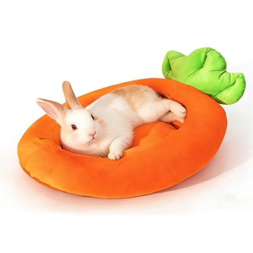Rabbit Bed Warm Small Dog Cat Sleeping Carrot Banana Beds Bunny Bed Guinea Pig Hideout Bed Thick Soft with Removable Mat,Machine Washable Guinea Pig Cushion (Carrot（18.5 * 11.02 * 3.94）)