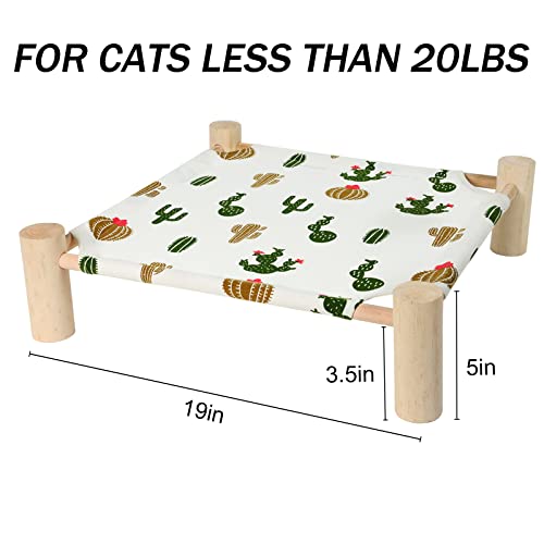 Patas Lague Cat Hammock Bed Small Eleveted Dog Bed 19x19 in Trees | Brethable Wooden Pet Bed, Cooling Rabbit Cot, Outdoor Cat Furniture For Summer - color: Trees