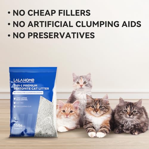 Premium Bentonite Cat Litter Sodium-Based, Clumping Cat Litter, Dust-Free, Strong Durability, Odor Control, Unscented Natural Mineral Formula Kitty Litter Bluk for RealScooper, 3 x 15 lb. Box - size: 3-Pack, 15 lb Each