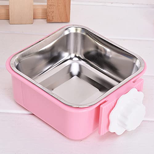 Crate Dog Bowl,Removable Stainless Steel Water Food Feeder Bowls Crate Coop Cup,Pet Cage Bowls with Bolt Holder for Cat, Puppy, Birds, Rats, Rabbits Small Animals ((Green+Pink) Square, Large) - color: (Green+Pink) Square, size: Large